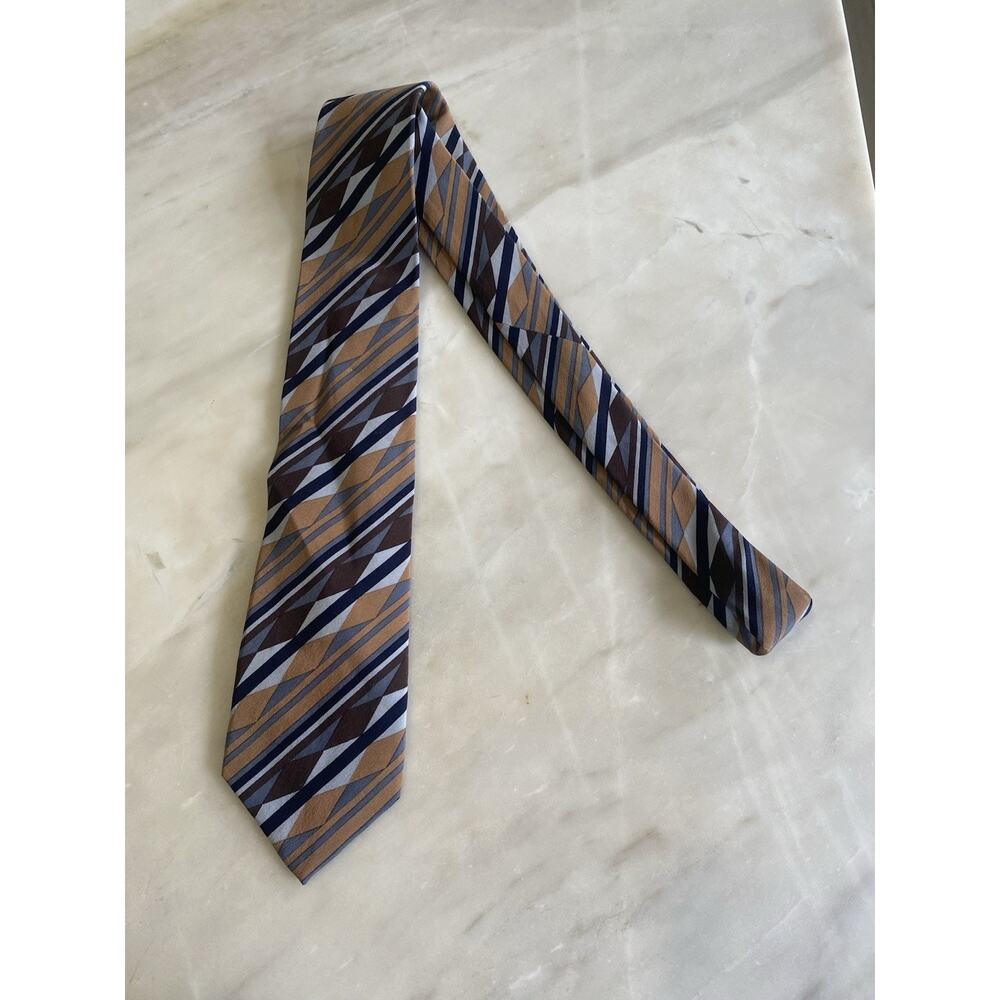Brioni Brown Striped geometric Luxury Designer Silk Tie vintage Italy - Picture 3 of 6